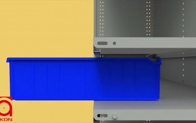 Panda Bin assembly in Shelving Unit with and without stopper